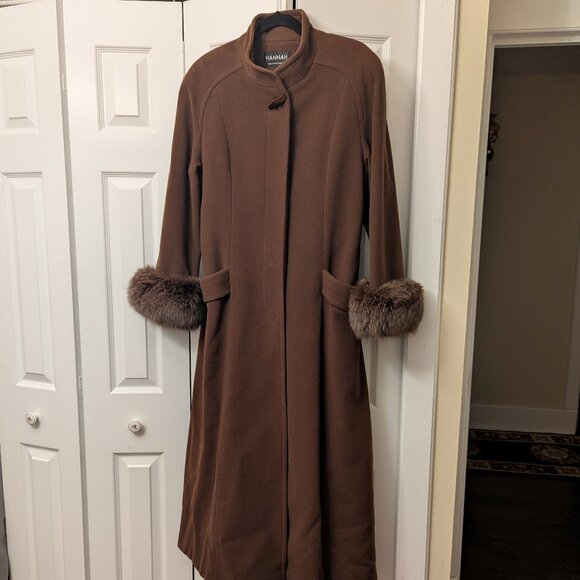 Hannah Jackets & Blazers - Hannah Ladies Vintage 100% Pure Virgin Wool & Cashmere Coat. Fur Cuffs. Size 12
